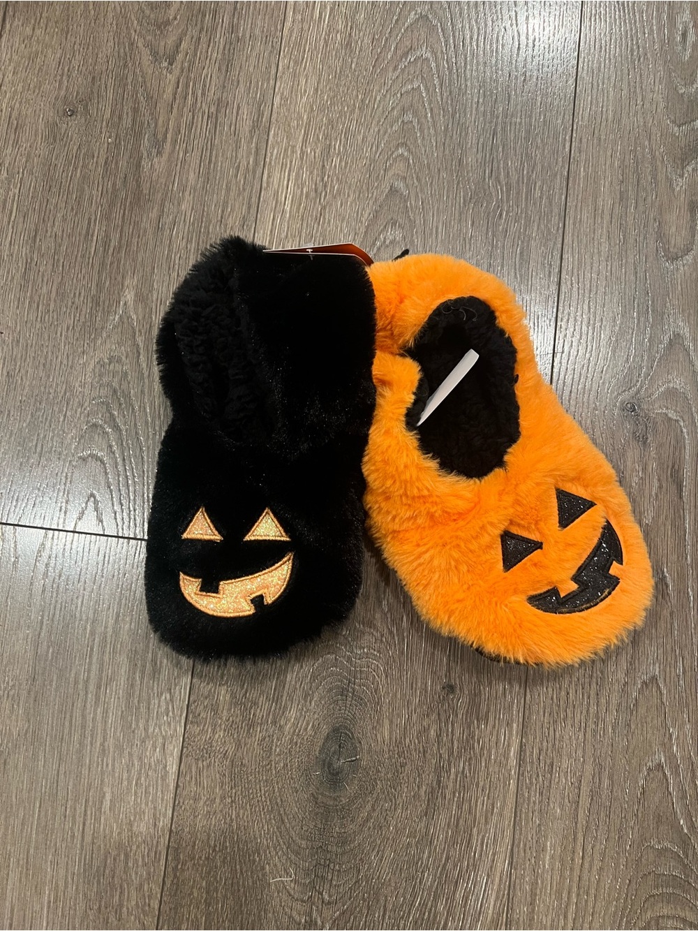 Halloween Pumpkin Slippers - Black & Orange Plush